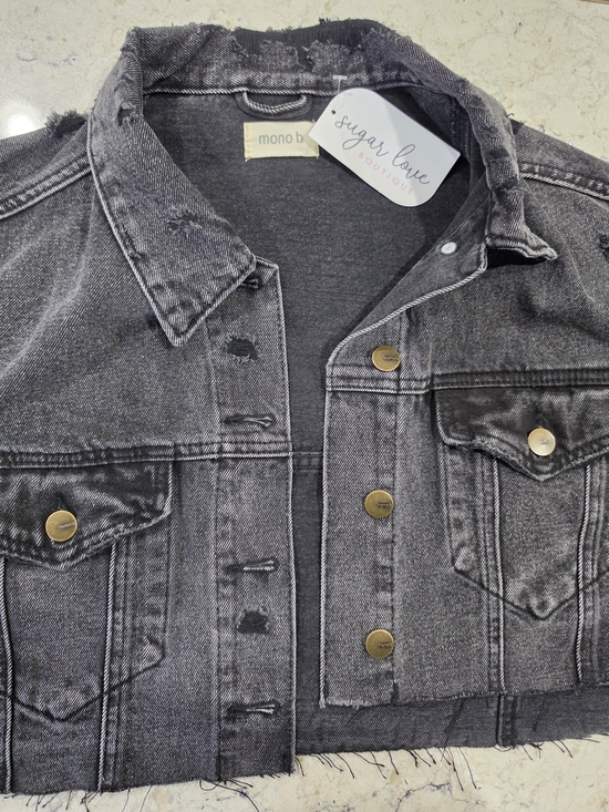 Mono B Jackets & Blazers - Mono B Distressed Black Washed Cropped Denim Jacket